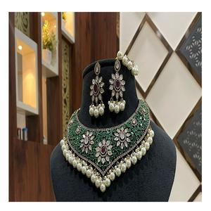 ชุดสร้อยคอทองเหลืองชุบทองประดับเพชรซิร์คอนระยิบระยับ ดีไซน์สวยงามเหมาะสำหรับงานหมั้นและงานแต่งงานของผู้หญิง - Product Image 2