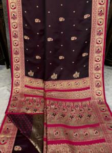 Sari en soie satinée avec tissage Zari, look traditionnel indien magnifique, pour les occasions festives et la saison des mariages, vêtements élégants pour femmes - Product Image 5