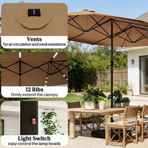 Ombrellone Solare da Giardino Color Kaki con Base per Esterni e Cortili - Product Image 3