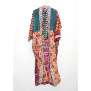 Ensemble de robe en soie pure à 100% pour femmes, fait main, avec fermeture à cordon, imprimé à carreaux, tissu doux et respirant - Product Image 4