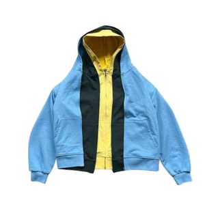 Sudadera con capucha de poliéster/algodón de felpa francesa de 330 g, personalizable OEM, con cremallera, bloques de color, oversize, para hombre, otoño, 3 cremalleras - Product Image 1
