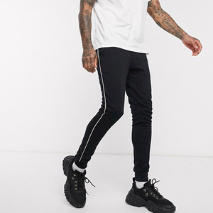 Men's Black Sweatpants With <b>White</b> Side Stripe Elastic Waist Casual <b>Joggers</b> Breathable Knitted Spandex Cotton Pants Autumn Wear - Product Image 1