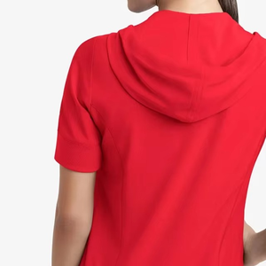 Women's <b>Red</b> Hooded Full Sleeve Knitted Fleece Jacket Breathable Waterproof Eco-Friendly Pullover Detachable Collar Spring Wear - Product Image 6