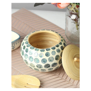 Elegant Bamboo <b>Jar</b> with Mother of Pearl Shell Inlay Handmade Storage Container for Home and Office Decor - Product Image 1