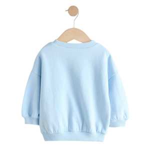 เสื้อยืดคอกลมแขนยาวสีฟ้าอ่อนผู้ชายลำลองทรงปกติสีทึบ - Product Image 2