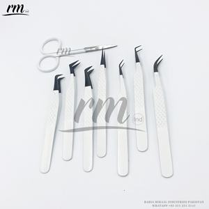 Pinzas de 90 grados con logotipo personalizado de la mejor calidad, agarre de diamante, punta de Plasma negra, herramienta de belleza para pestañas, Color blanco - Product Image 2