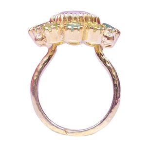 Flower Shape <b>Gold</b> Plated <b>Cocktail</b> <b>Ring</b> With Amethyst And Gemstones Bezel Setting Bohemia Style Women's Everyday Wear - Product Image 3