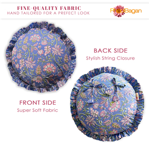 Housse de coussin décorative ronde en coton avec volants |   16x16 pouces |   Fermeture à cordon |   Bleu périvinyle |   Faible MOQ Vente en gros Inde - Product Image 5