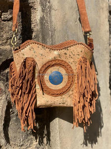 Bolsos cruzados con flecos de cuero de ante metálico para el cabello, diseño único, monederos de hombro de Concho medio de cuero genuino - Product Image 5