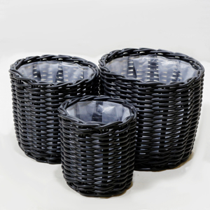 Round Black Wicker Basket <b>Liners</b> Set Reusable Indoor Storage PE Coated - Product Image 1