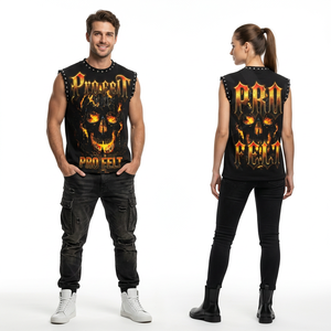 100% High Quality Customized Printed Sleeveless Tank Top Punk Streetwear Fitness Summer Casual Breathable Graphic T Shirts Men - Product Image 2