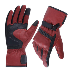 Leather Full <b>Finger</b> Racing Gloves With Adjustable Wrist <b>Strap</b> For Riding Unisex Red And Black Panelled Design - Product Image 1