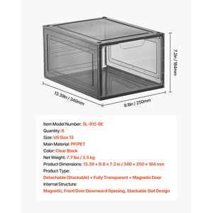 Set di 6 Scatole Trasparenti XXL per Sneaker, Organizzatori Impilabili per Scarpe con Porta Magnetica, Adatte per Taglia US 13 - Product Image 6