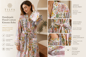 Peignoir Kimono de Luxe Écologique 100% Coton à Imprimé Floral pour Femme, à Manches Longues, avec Ceinture et Poches, Idéal pour l'Hiver et la Détente - Product Image 2