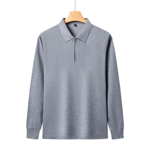 Polo à manches longues pour homme, couleur unie, fermeture éclair, style décontracté, coupe classique, matière de haute qualité, polos à manches longues en vente - Product Image 3