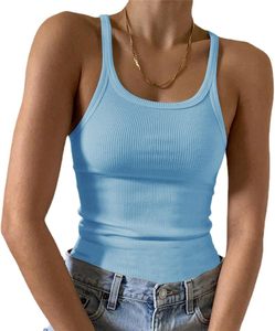 Camiseta sin mangas para mujer, color lavanda, de punto acanalado, cuello redondo, informal, de color liso, transpirable, mezcla de algodón y elastano, de longitud corta - Product Image 5