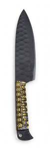 Couteau noir forgé à la main sur mesure avec manche texturé doré, outil de découpe pour cuisine extérieure - Product Image 5