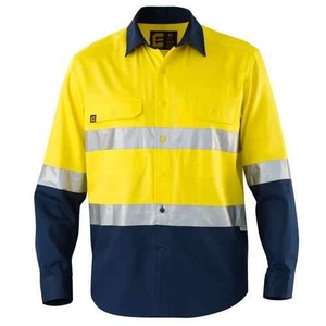 Chemise de travail réfléchissante bleu marine pour homme, manches longues, uniforme en coton haute visibilité avec bandes argentées - Product Image 6