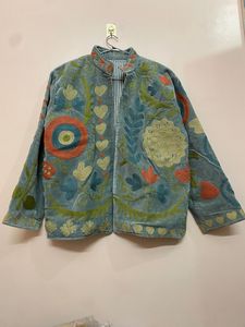 Indian Embroidery <b>Short</b> Boho White Velvet Suzani Embroidered <b>Short</b> <b>Jacket</b> Floral Suzani Bomber Women's <b>Jacket</b> - Product Image 2