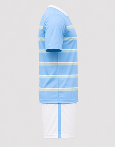 Men's <b>Light</b> Blue Solid Soccer Jersey V <b>Neck</b> Short Sleeve Moisture Wicking 100% Polyester Athletic Fit Team Football 140Gsm - Product Image 3