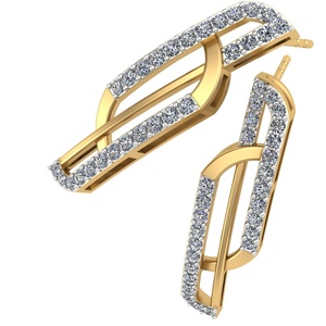Pendientes de Diamantes Geometric Diva, Corte Redondo, en Oro Amarillo, Diseño Clásico para Mujer, Uso Diario - Product Image 2