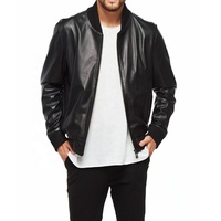 Nouvelle veste d'hiver pour homme en cuir de mouton noir tanné de haute qualité, entièrement personnalisée, 100% cuir de mouton véritable, imperméable et coupe-vent