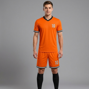 Uniforme de Fútbol Naranja Más Vendido |   Elegante Conjunto de Fútbol con Detalles en Negro en Contraste |   Conjunto Deportivo Clásico con Rayas en los Puños - Product Image 4