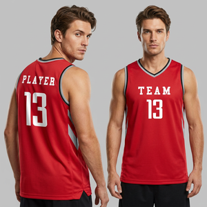Maillot de basket rouge à col en V, sublimé, anti-humidité, unisexe, pour adulte, sans manches, pour équipe 13, joueur 13 - Product Image 6