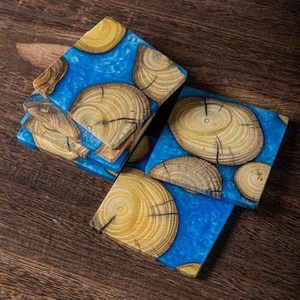 River Design Acacia Wooden & Resin Coasters for Home at Low Cost Unique Design Coffee Cup coaster for <b>Kitchen</b> <b>Accessories</b> - Product Image 2