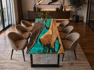 Blue Transparent <b>Epoxy</b> Resin Dining <b>Table</b> Rectangle, Luxury Wood and Resin <b>Table</b>, Modern Home Furniture Statement Piece - Product Image 3