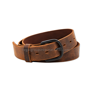 Ceinture en cuir véritable marron vintage pour hommes avec boucle ardillon en alliage noir, texture vieillie, style occidental classique et décontracté, vente en gros - Product Image 1