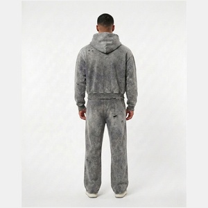 Conjunto de Sudadera con Capucha y Pantalones de Chándal para Hombre, con Logotipo Personalizado, Estilo Vintage, Lavado Ácido, Transpirable, de Forro Polar Grueso, con Cremallera, Venta al por Mayor - Product Image 3