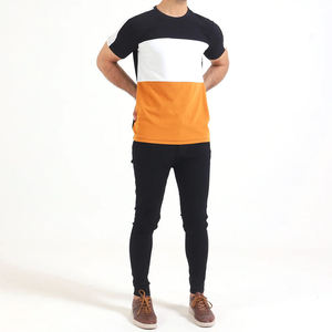 เสื้อยืดผู้ชายคอโอ แขนสั้น ทรงปกติ สีสันตัดกัน แบบถัก สั่งทำได้ สีส้ม ขาว ดำ - Product Image 3