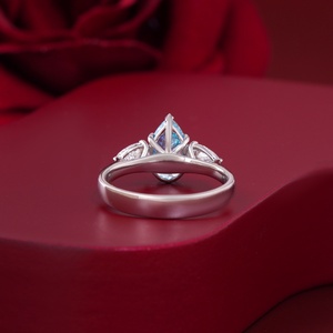 Vivid Blue 1.61 CT Pear Cut Lab Grown Diamond Three Stone <b>Ring</b> in <b>14K</b> White <b>Gold</b> with Prong Setting - Product Image 4