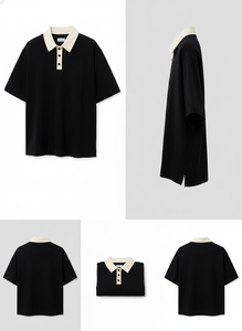 Fashion <b>Men's</b> Loose Fit Polo Shirt Short Sleeve Black Cream Contrast Collar Summer Top - Product Image 3