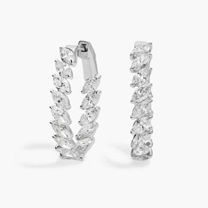 4 CTW Lab Grown Diamond Hoop Earrings 14K White Gold Rhodium Plated Marquise Cut Prong Set Luxury Fine Jewelry - Product Image 1