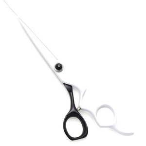 Ciseaux de coiffeur de couleur noir et blanc en acier inoxydable revêtu de poudre, belle vis noire réglable - Product Image 1