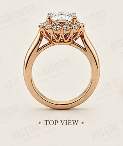 Classic Halo Diamond Engagement <b>Ring</b> Rose Gold Brilliant Round Cut Cluster Accent Modern Luxury Bridal <b>Fine</b> Jewelry Gift - Product Image 5