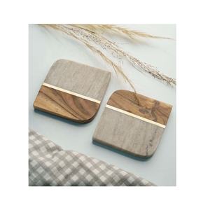 Ensemble de 2 sous-verres en bois, marbre, technologie époxy, vente directe d'usine - Product Image 1