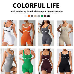 ชุดออกกำลังกาย OEM 2026 แบบมีฟองน้ำเสริมทรง ชุดโยคะแอร์ ชุดจั๊มสูทกีฬา ขอบสีขาว ชุดบอดี้สูทฟิตเนส กางเกงออกกำลังกายขาสั้น - Product Image 6