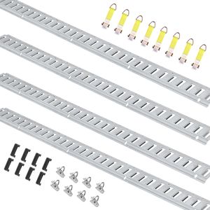 Set di 24 Pezzi 5 E-Tracks Versati Rail Kit con 8 Binari in Acciaio, 8 Ancoraggi a O-Ring, 8 Anelli a D per Fissaggio - Product Image 1