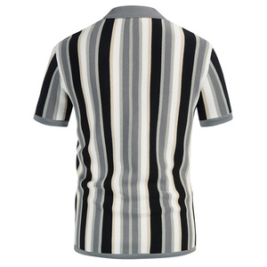 T-shirt tricoté d'été pour homme, décontracté, à rayures, col à revers, 100 % coton, anti-rides, haute qualité - Product Image 4