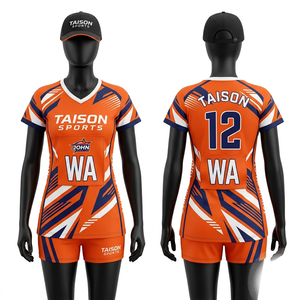 Ensemble de maillots de netball en polyester 180 GSM de qualité supérieure, respirant, design à panneaux orange et bleu marine, sublimation, logo personnalisé - Product Image 1