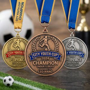 Medallas de Fútbol Personalizadas con Grabado Láser |   Acabado Esmaltado y Antiguo — Venta al por Mayor para Eventos Deportivos - Product Image 3