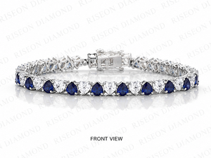 Elegante pulsera de tenis en oro blanco de 18 quilates con piedras de corte pera azul real alternadas y diamantes blancos brillantes, diseño de lujo. - Product Image 2