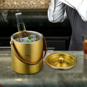 Smooth <b>Gold</b> Insulated <b>Ice</b> <b>Bucket</b> With Double-Walled Metal Interior Elegant Satin Finish Cocktail Barware Luxury Use For Parties - Product Image 5