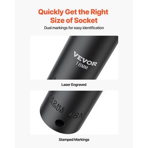 Set di prese per impatto a 26 pezzi da 1/2 pollici di profondità per unità a 6 punti di presa metrica robusta costruzione Cr-V con gabbia portaoggetti da 10mm e 36mm - Product Image 4