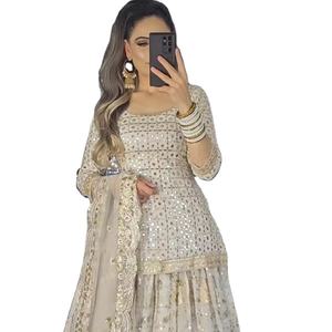 Meilleures ventes : Ensemble semi-cousu Salwar Kameez en Georgette de soie à broderies lourdes pour cérémonie Mehndi 2024, en Modal Viscose - Product Image 1