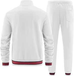 Conjunto Deportivo Unisex con Bloques de Color Blanco, Rojo y Azul Marino, Chaqueta con Cierre Completo y Bolsillos Laterales, Pantalones con Cordón Ajustable, Estilo Deportivo Otoñal - Product Image 2