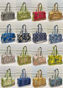 White <b>for</b> Floral Printed Cotton Casual Travel Duffle <b>Bag</b> Large Capacity Weekend Shoulder Handbag Front Pocket Adjustable - Product Image 3